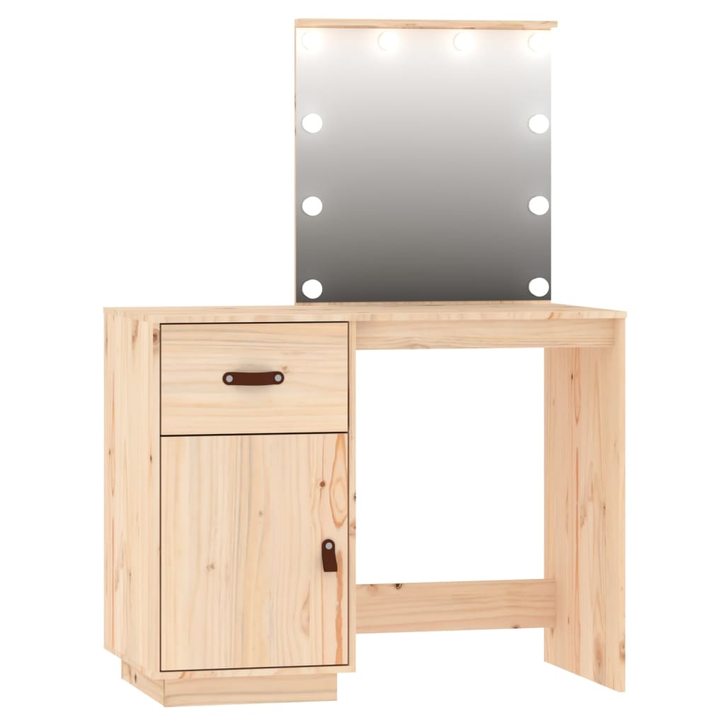 Conjunto de toucador c/ luzes LED madeira de pinho maciça