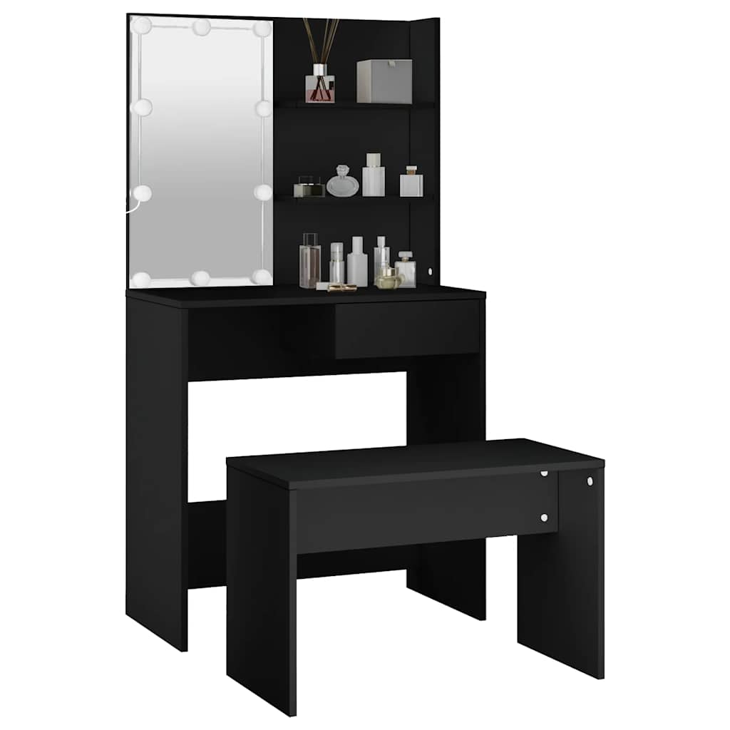 Conjunto de toucador com luzes LED derivados de madeira preto