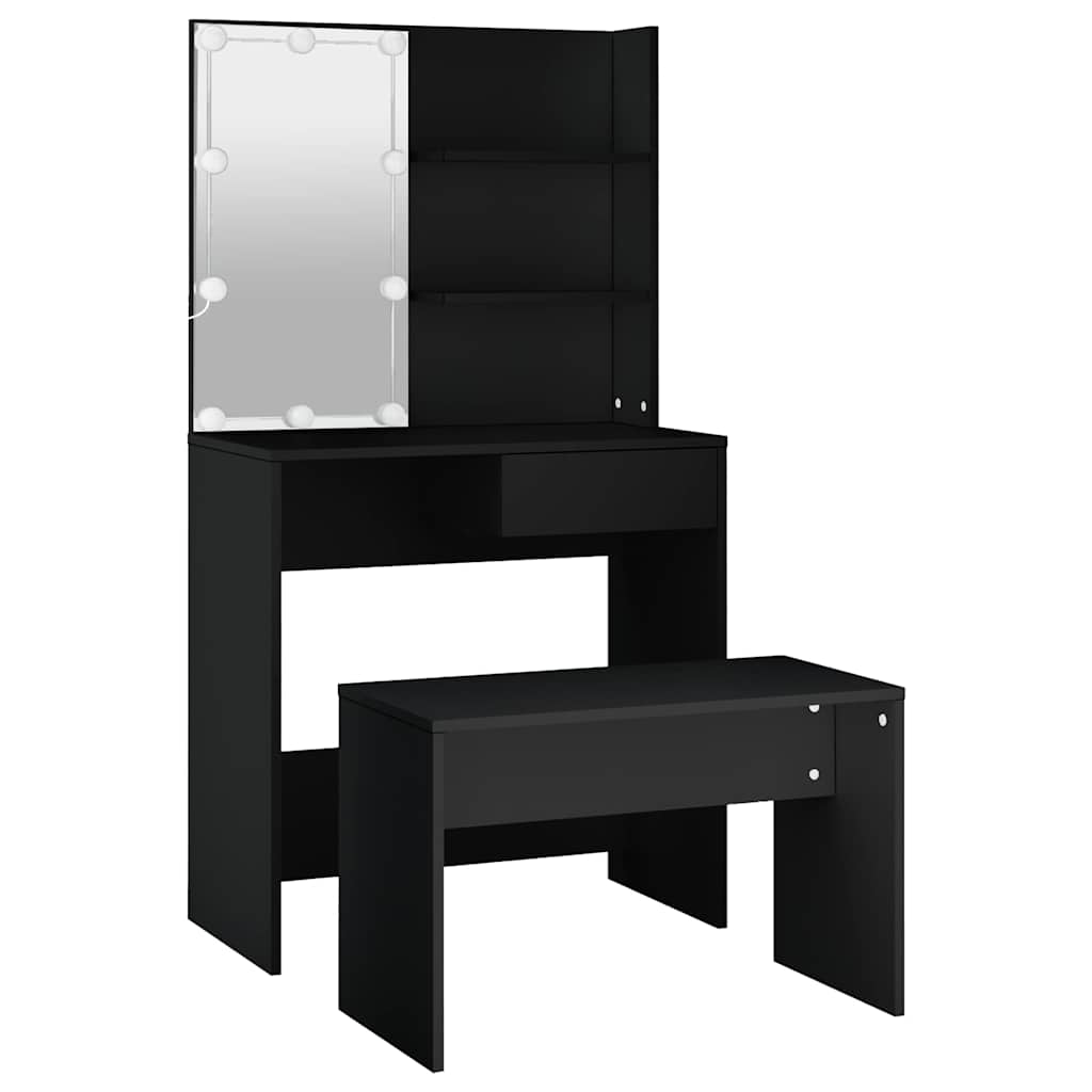 Conjunto de toucador com luzes LED derivados de madeira preto