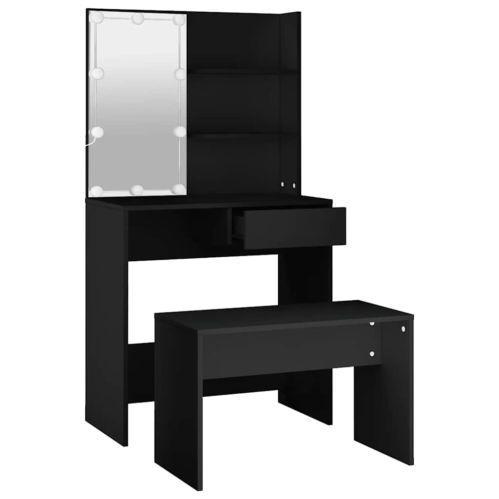 Conjunto de toucador com luzes LED derivados de madeira preto