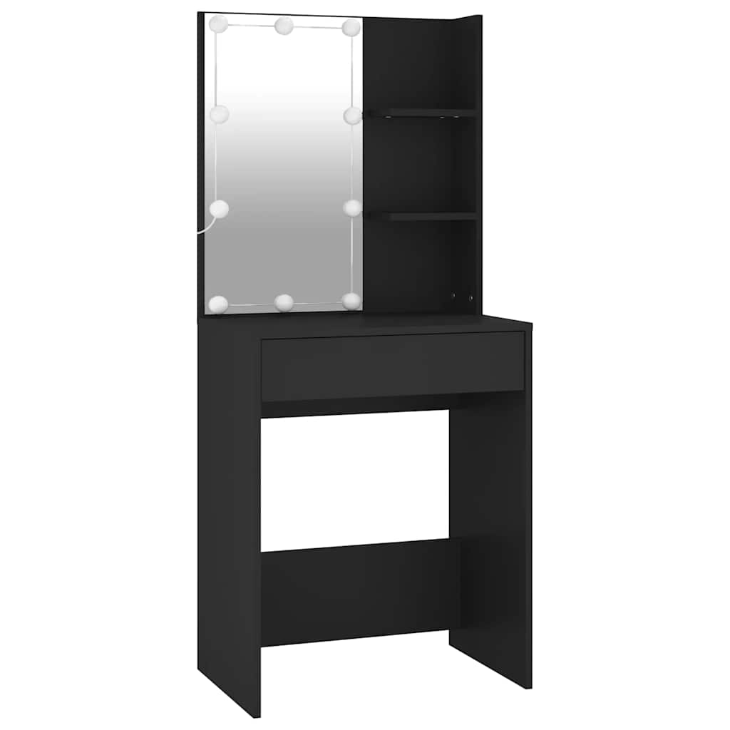 Conjunto de toucador com luzes LED derivados de madeira preto