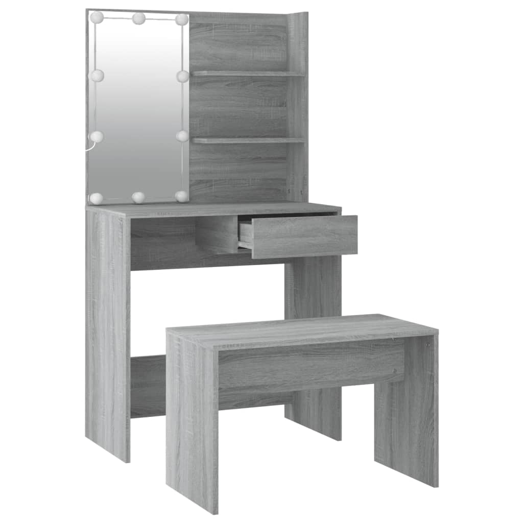 Conjunto toucador c/ LEDs madeira processada sonoma cinza