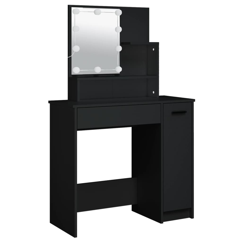 Conjunto de toucador com luzes LED derivados de madeira preto