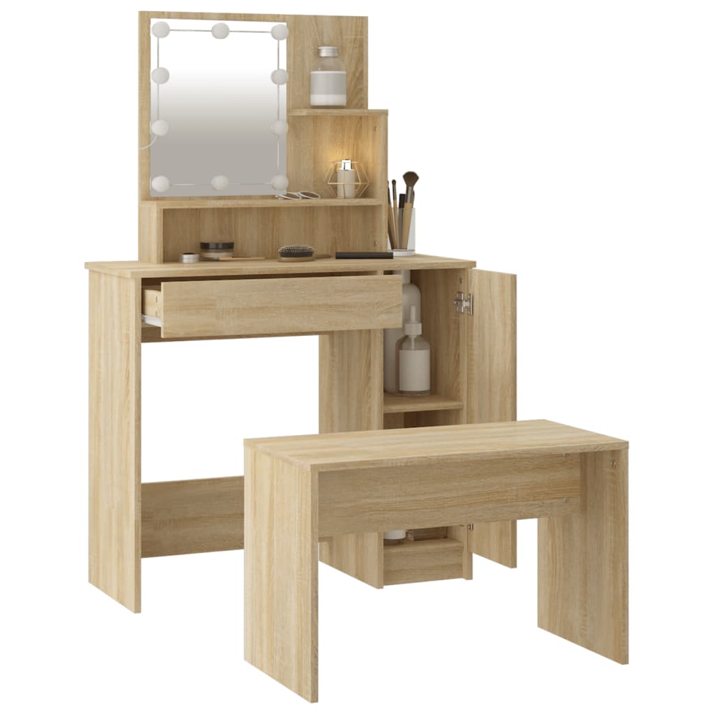 Conjunto toucador c/ LEDs madeira processada carvalho sonoma