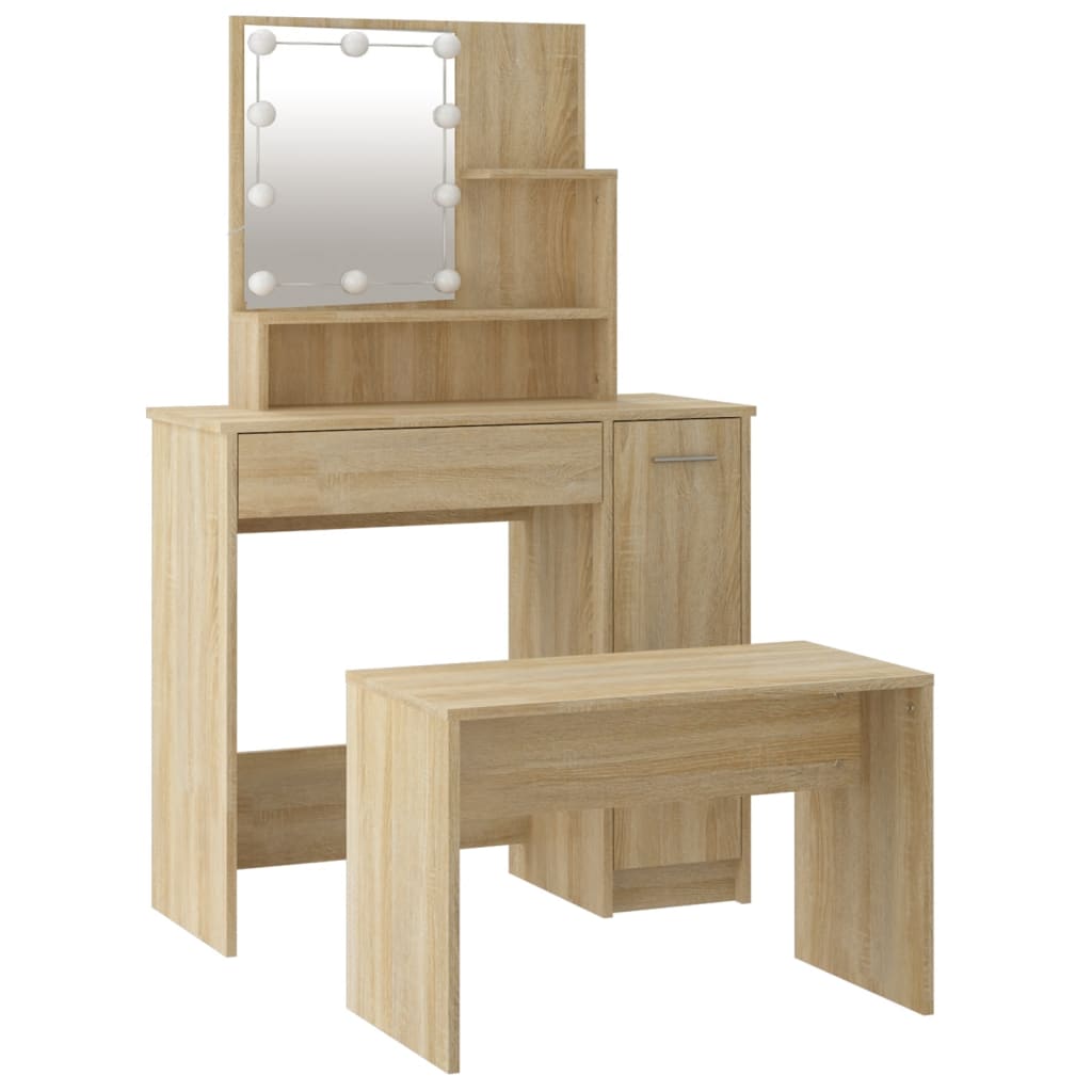 Conjunto toucador c/ LEDs madeira processada carvalho sonoma