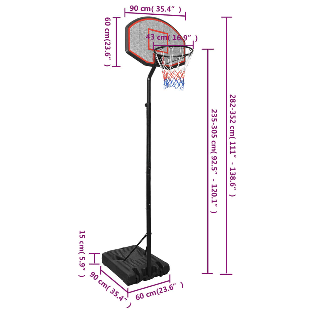 Tabela de basquetebol 282-352 cm polietileno preto