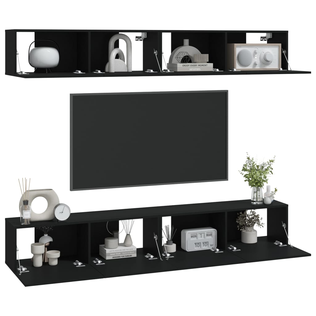 Móveis de TV parede 4 pcs 100x30x30 cm preto