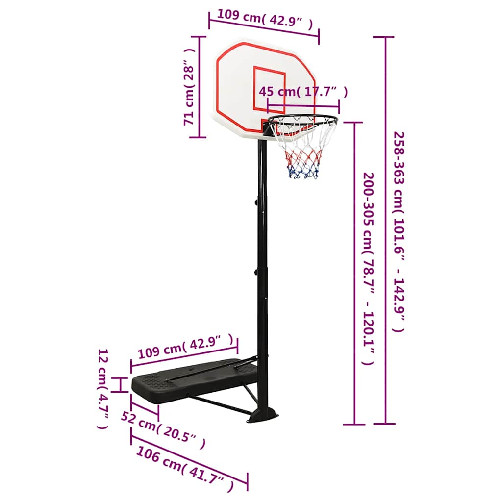 Tabela de basquetebol 258-363 cm polietileno branco