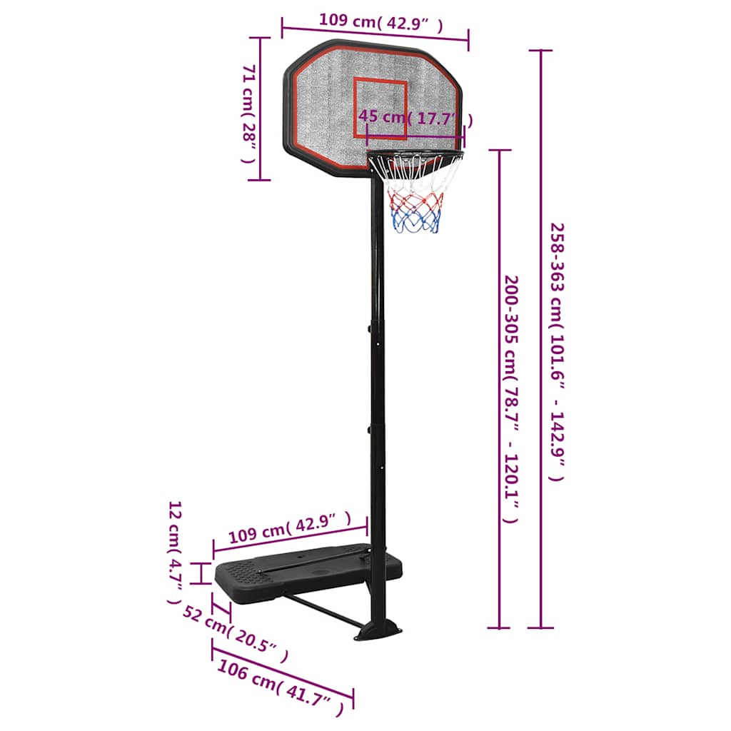 Tabela de basquetebol 258-363 cm polietileno preto