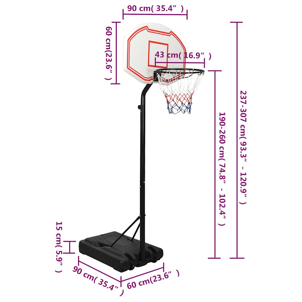 Tabela de basquetebol 237-307 cm polietileno branco