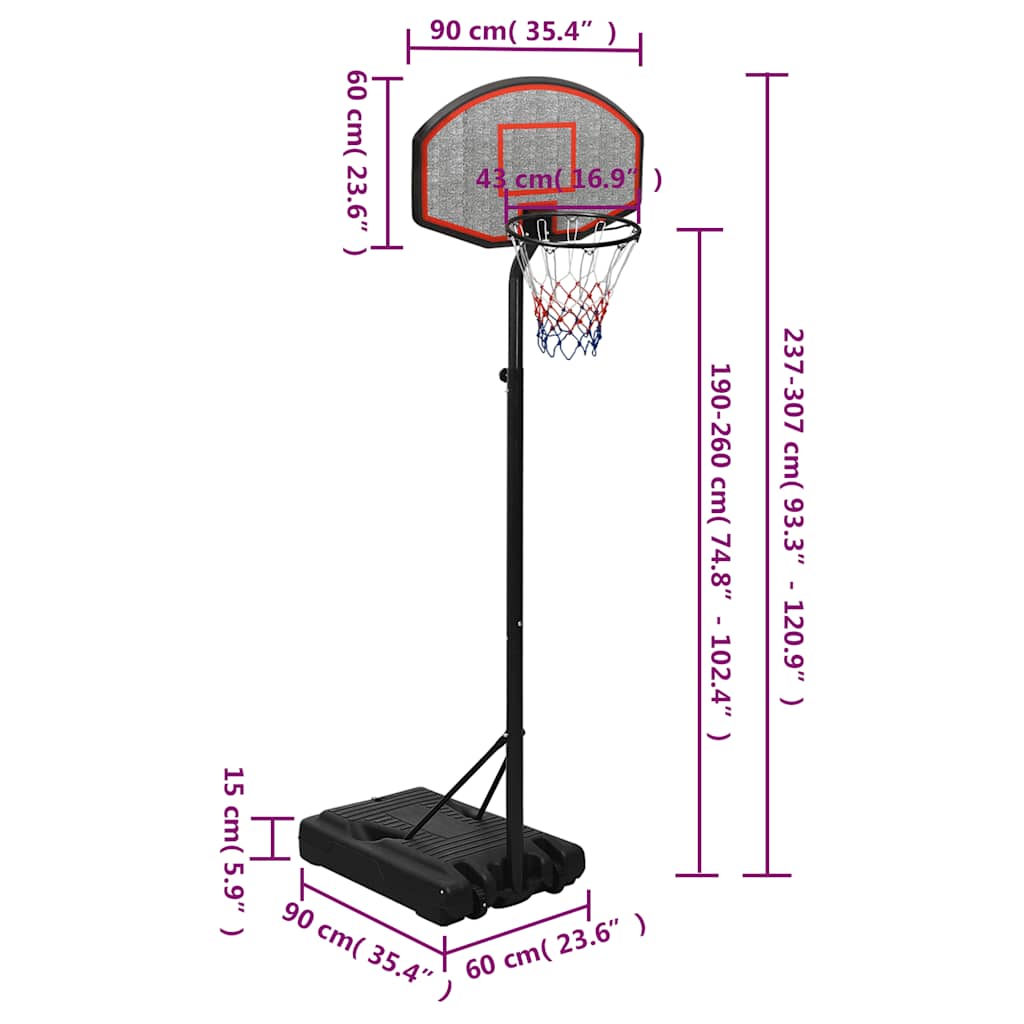 Tabela de basquetebol 237-307 cm polietileno preto
