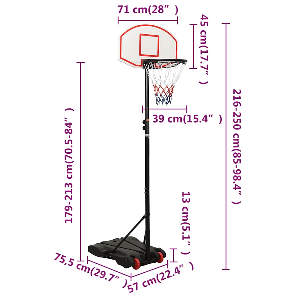 Tabela de basquetebol 216-250 cm polietileno branco