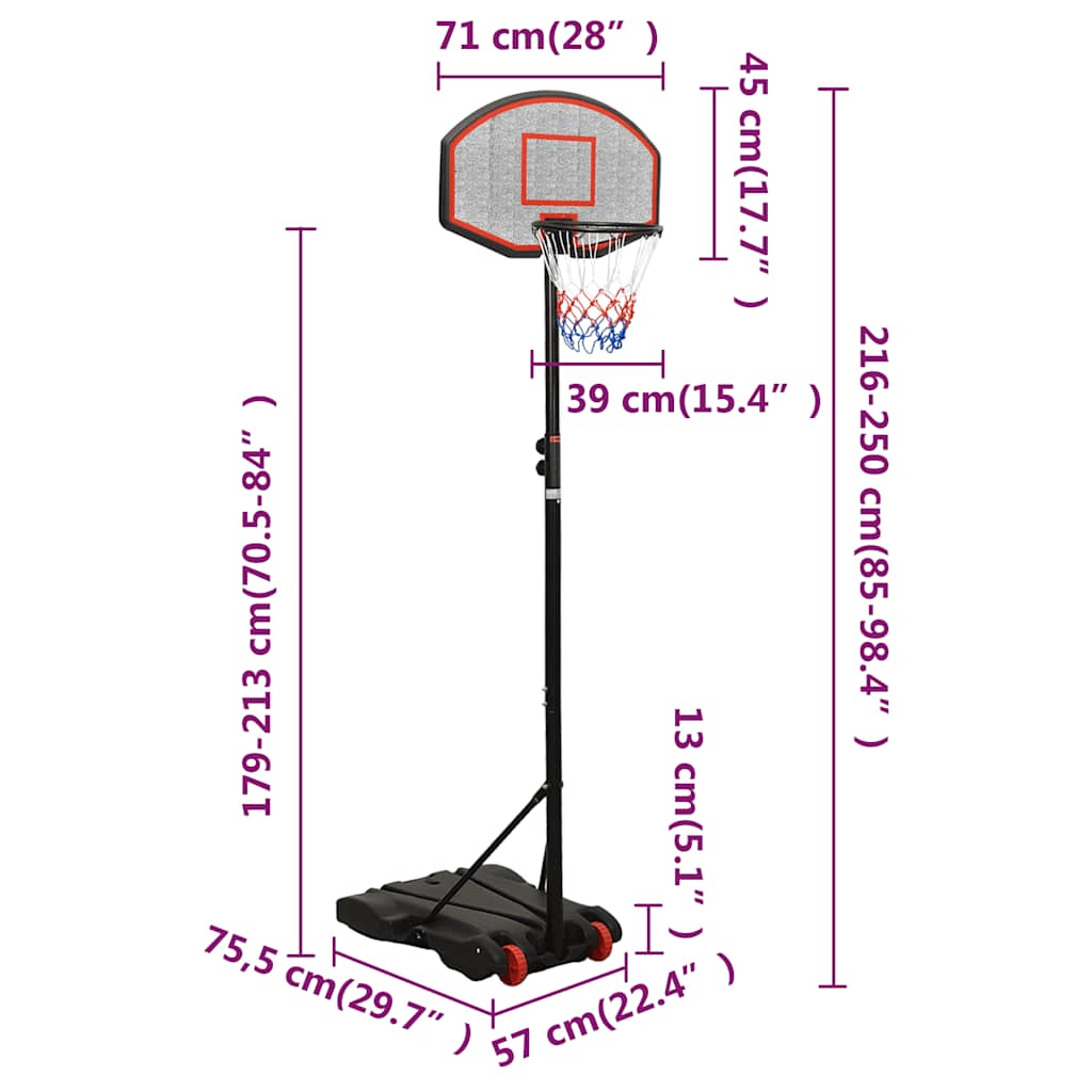 Tabela de basquetebol 216-250 cm polietileno preto