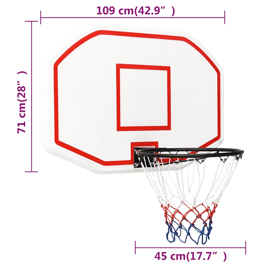 Tabela de basquetebol 109x71x3 cm polietileno branco
