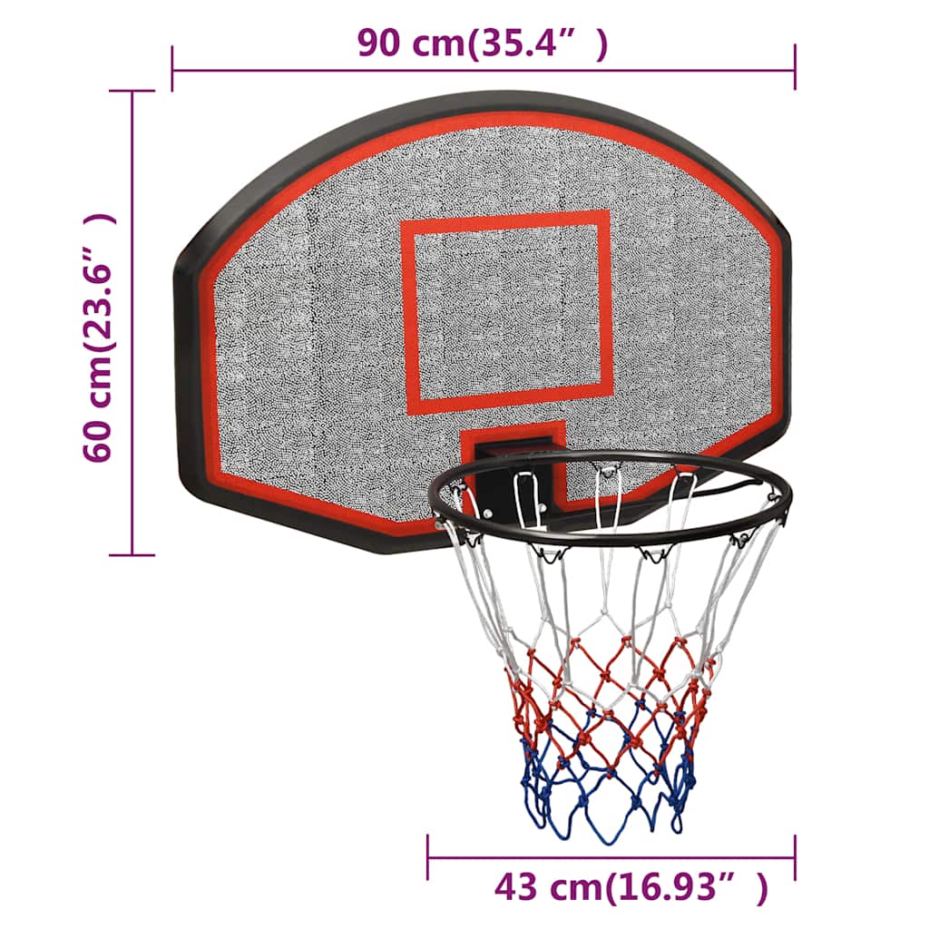 Tabela de basquetebol 90x60x2 cm polietileno preto
