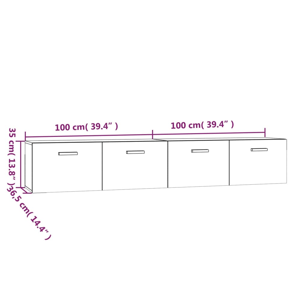 Armários parede 2pcs 100x36,5x35 cm derivados cinza sonoma