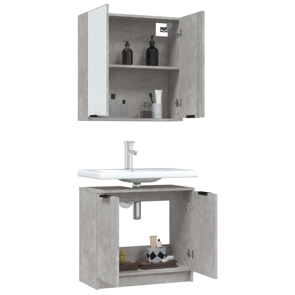 2 pcs conjunto de móveis casa de banho madeira cinza cimento