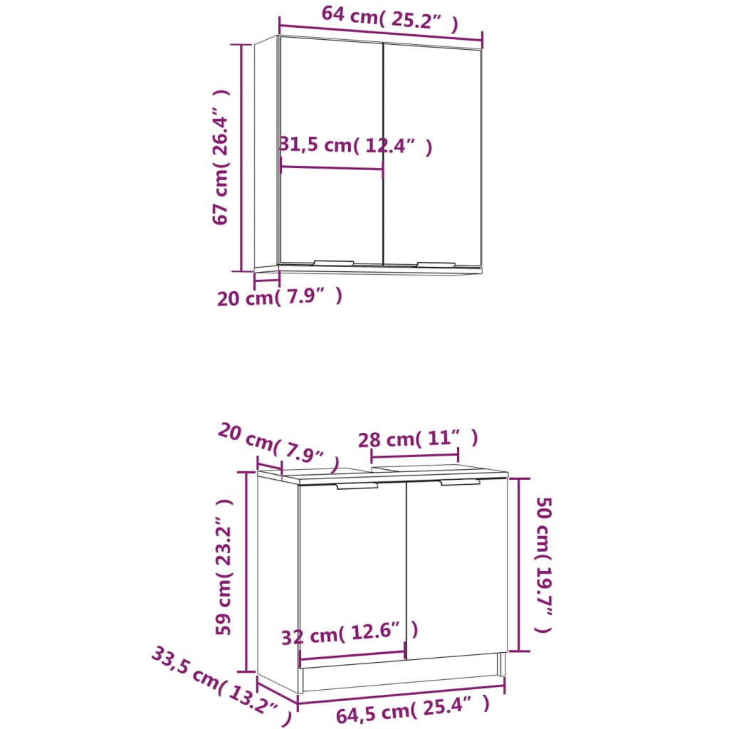 2 pcs conjunto de móveis casa de banho madeira cinza cimento
