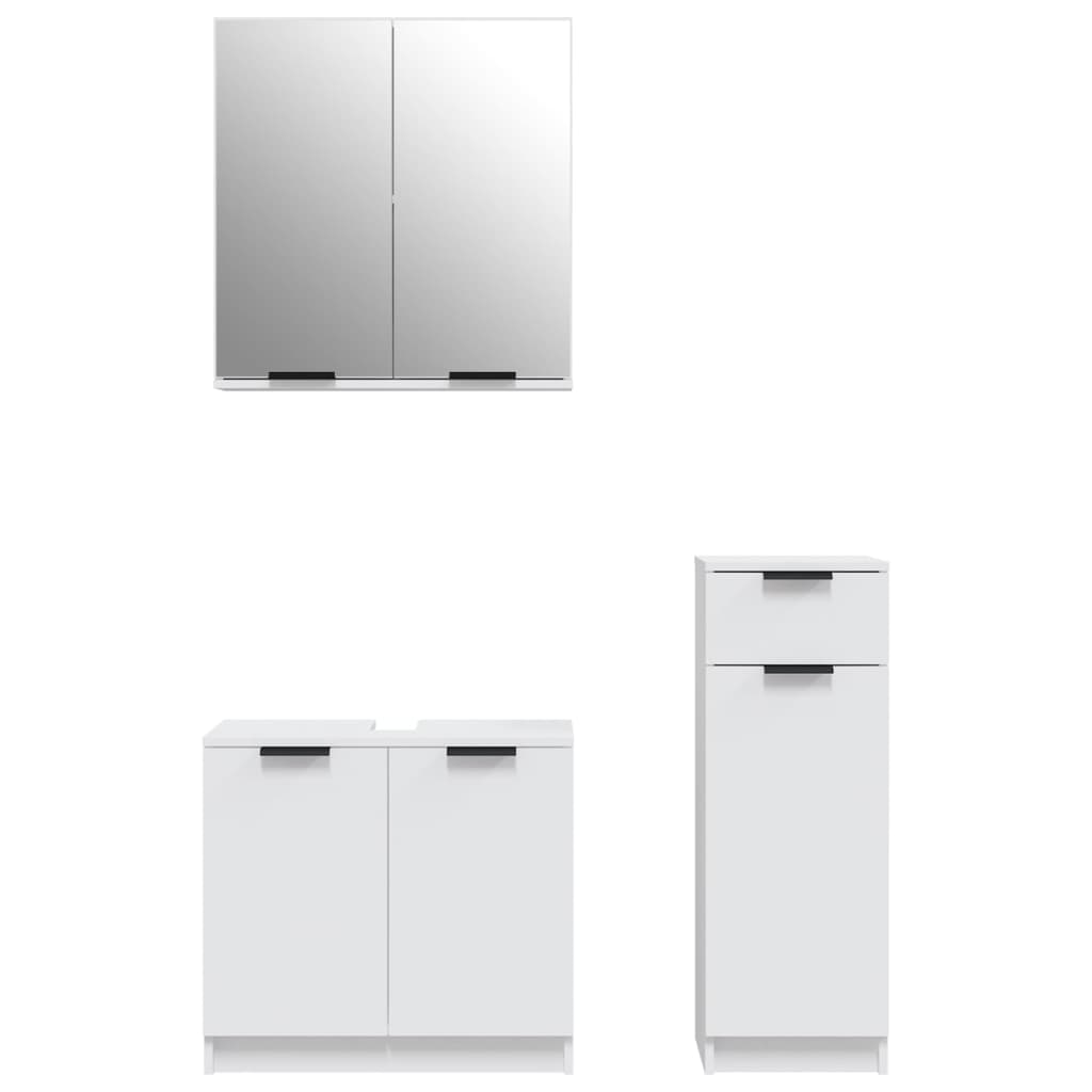 3 pcs conjunto móveis casa de banho madeira processada branco