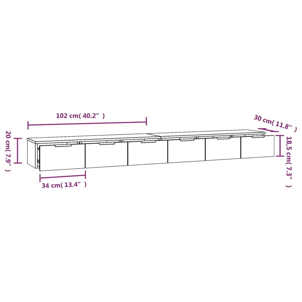 Armários de parede 2pcs 102x30x20cm derivados de madeira branco