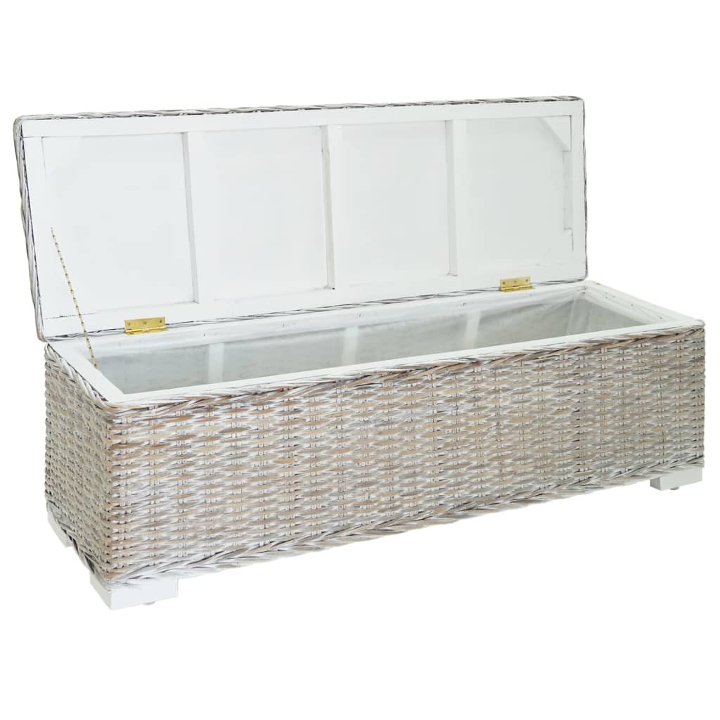 Caixa arrumação 110cm vime kubu natural/mogno maciça branco