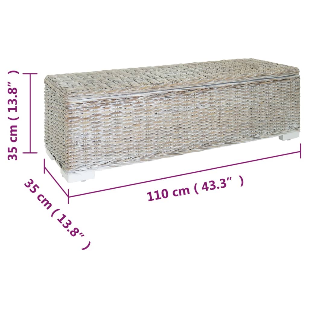 Caixa arrumação 110cm vime kubu natural/mogno maciça branco