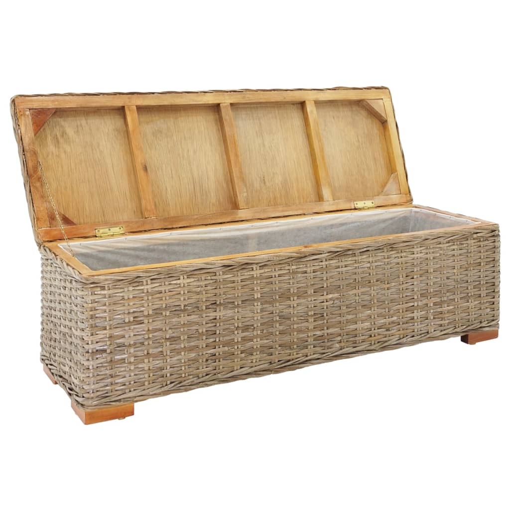 Caixa de arrumação 110 cm vime kubu natural/mogno maciça