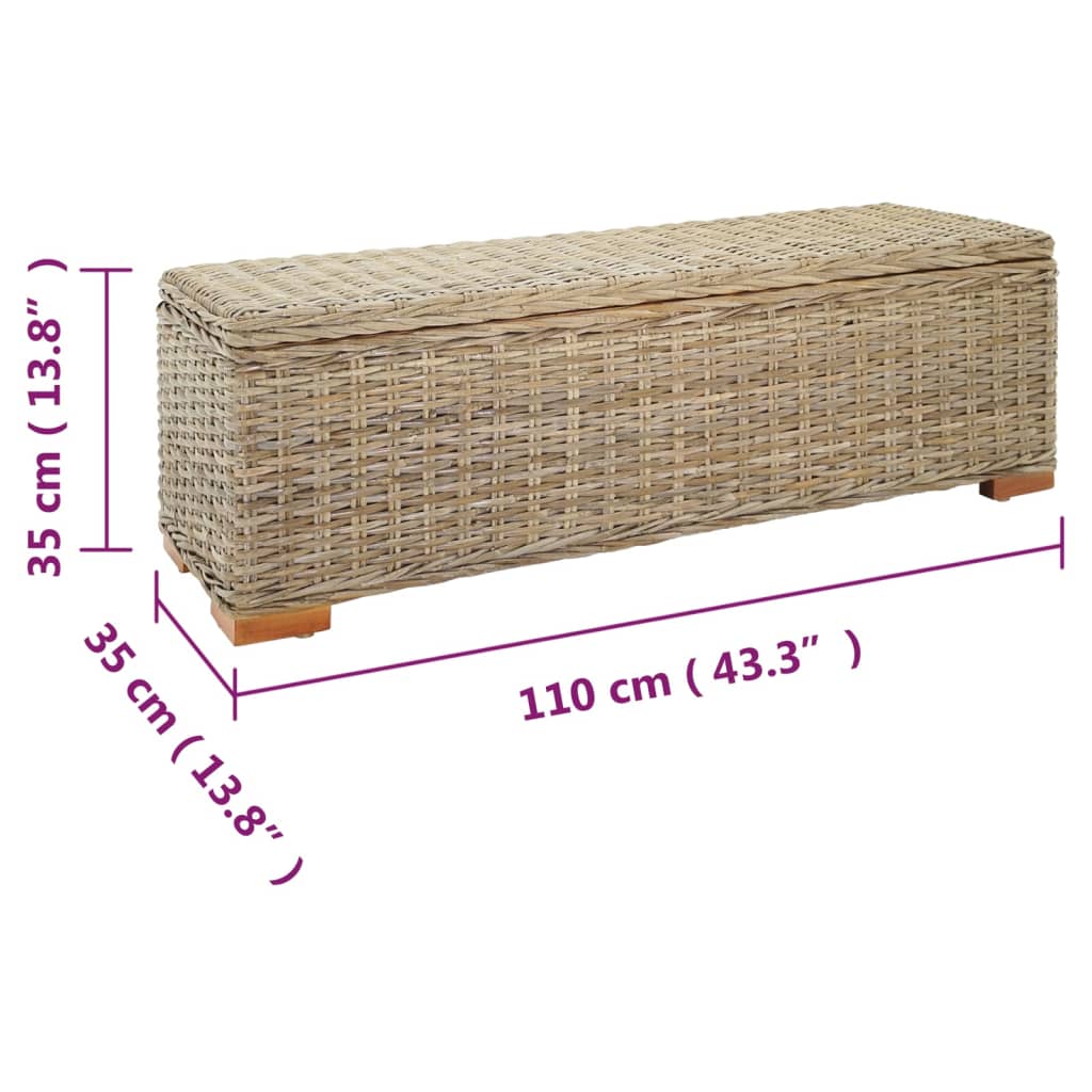 Caixa de arrumação 110 cm vime kubu natural/mogno maciça
