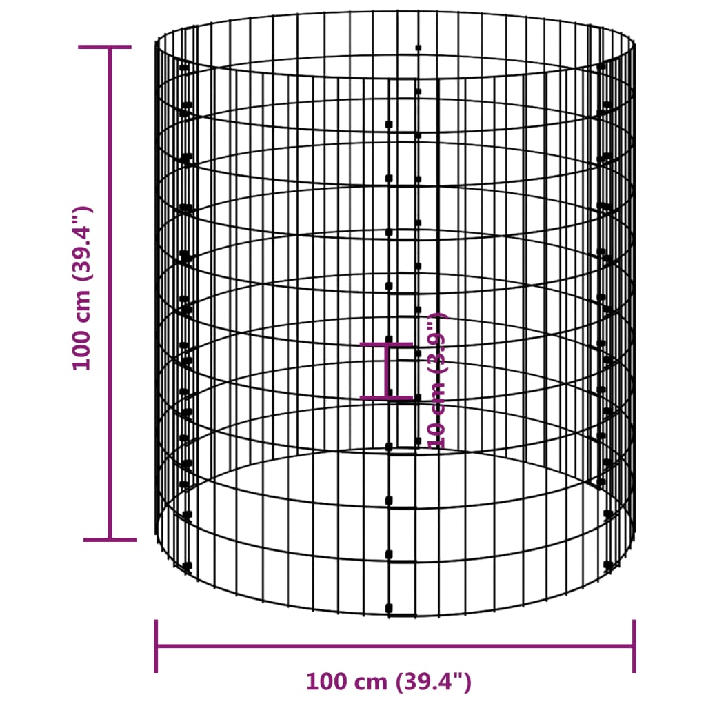Compostor de jardim Ø100x100 cm aço galvanizado