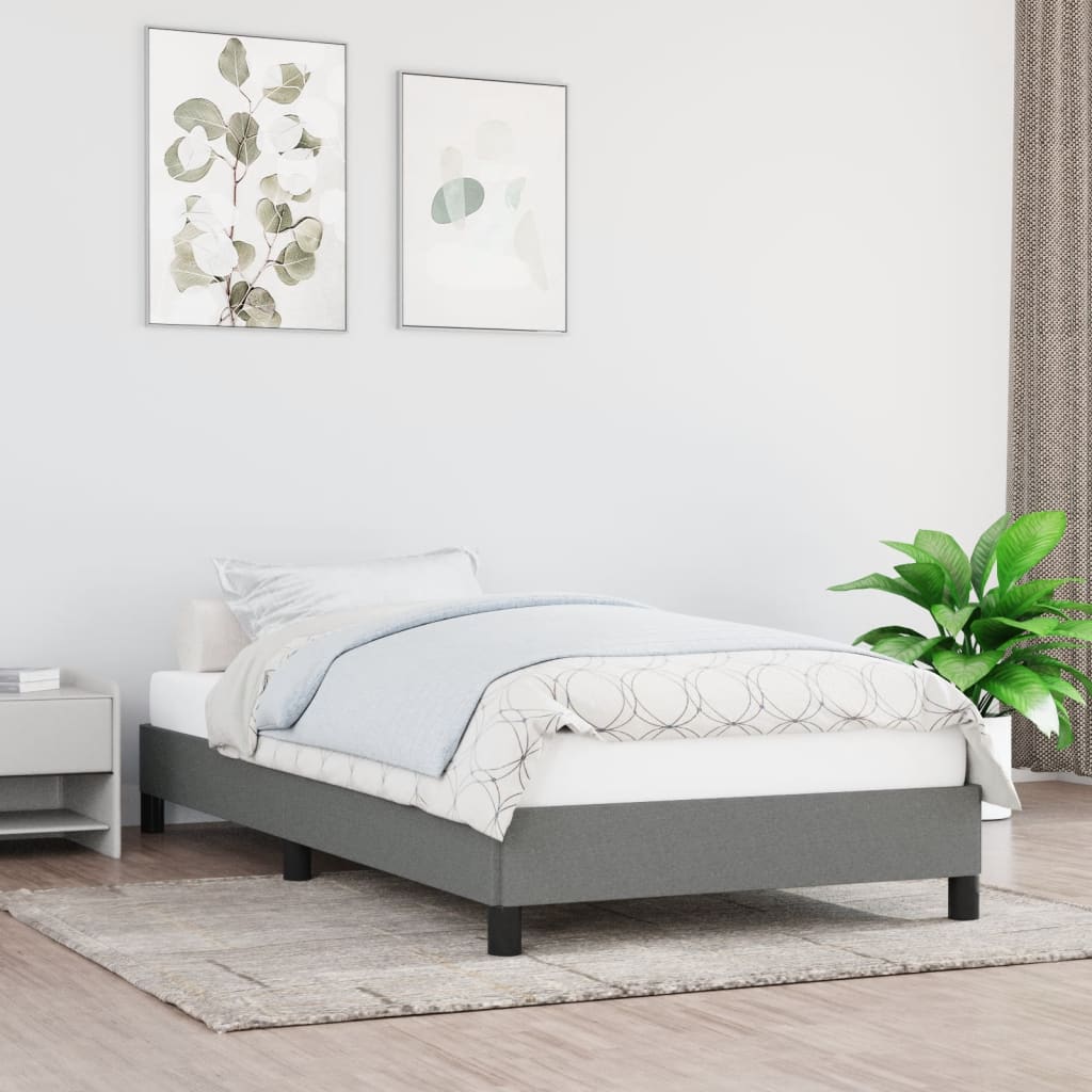 Estrutura de cama sem colchão 90x200 cm tecido cinzento-escuro
