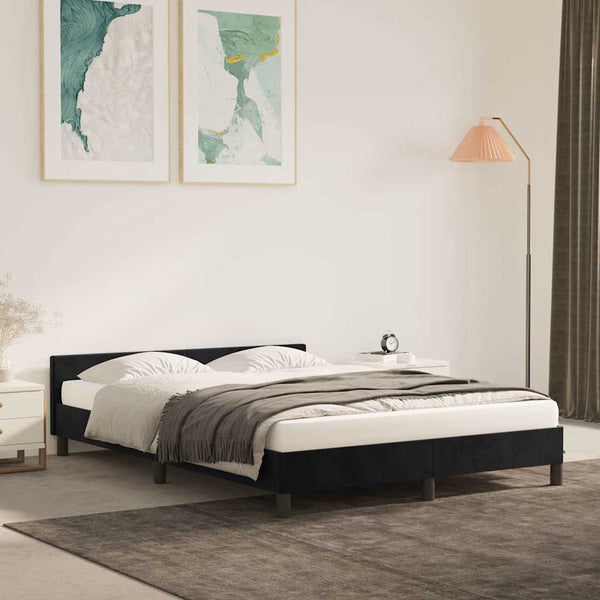 Estrutura de cama sem colchão 140x190 cm veludo preto