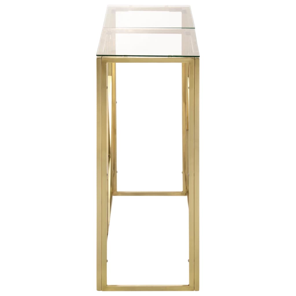 Mesa consola aço inoxidável e vidro temperado dourado