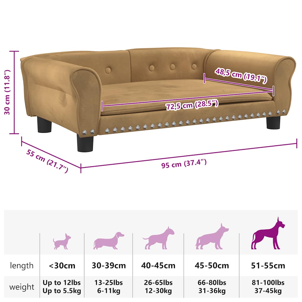 Cama para cães 95x55x30 cm veludo castanho