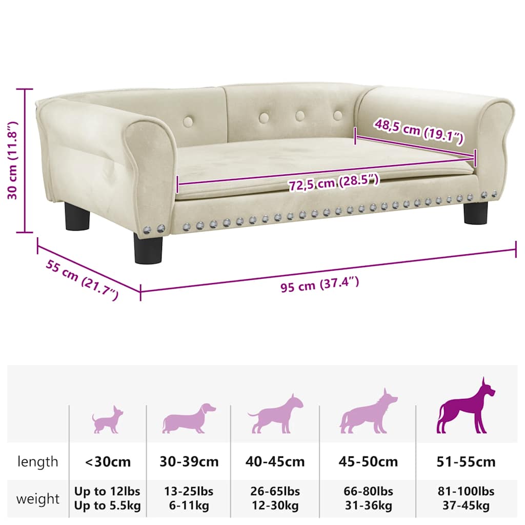 Cama para cães 95x55x30 cm veludo cor creme