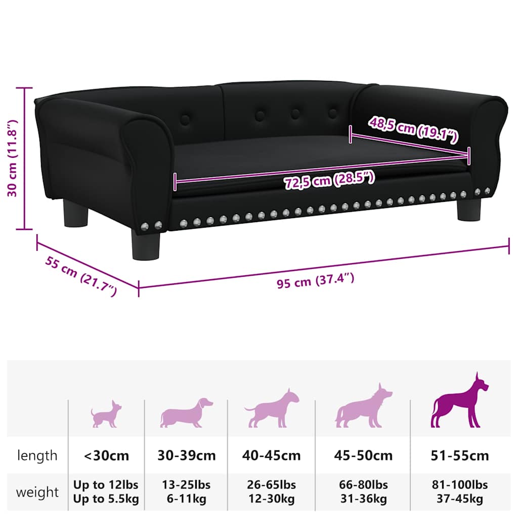Cama para cães 95x55x30 cm couro artificial preto