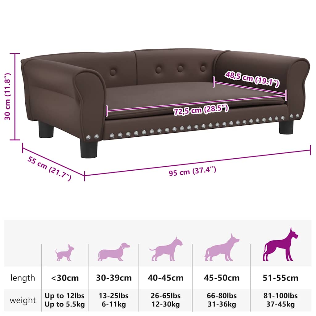 Cama para cães 95x55x30 cm couro artificial castanho