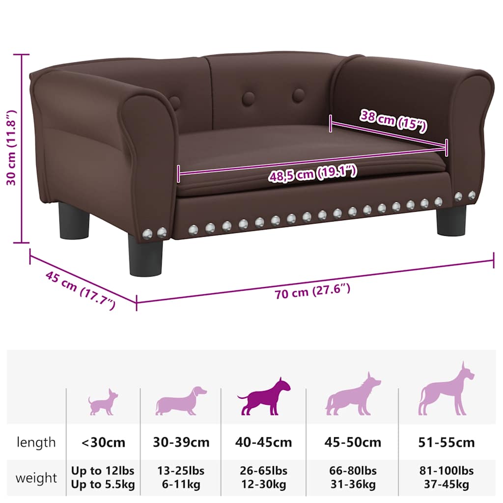 Cama para cães 70x45x30 cm couro artificial castanho