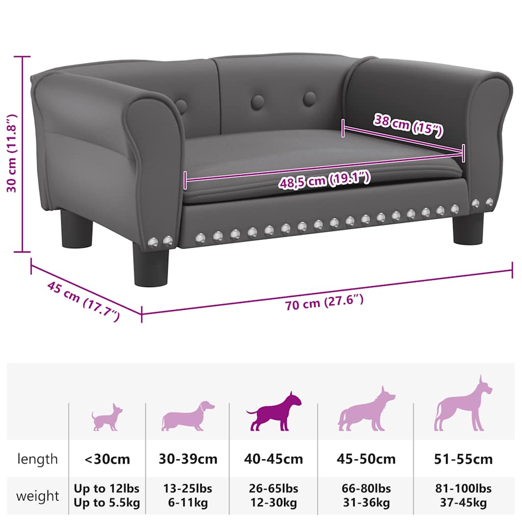 Cama para cães 70x45x30 cm couro artificial cinzento