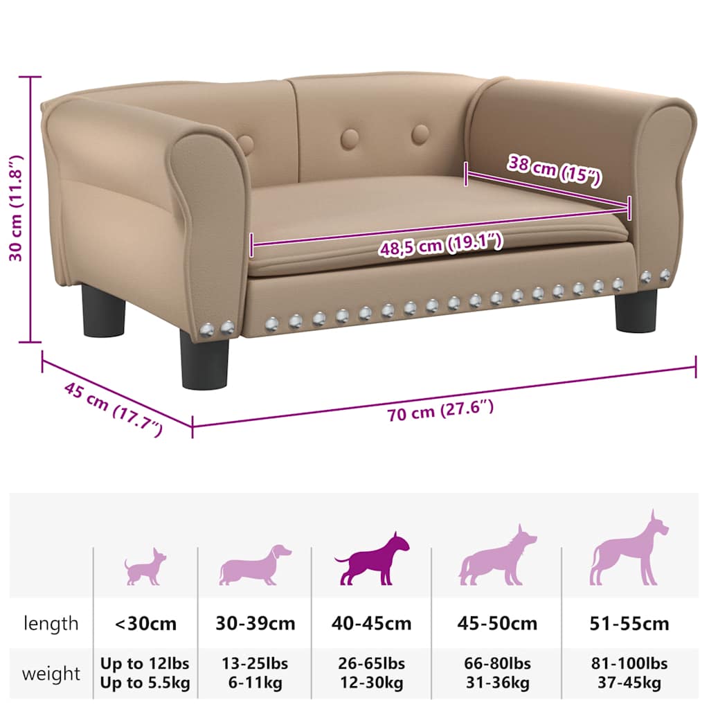 Cama para cães 70x45x30 cm couro artificial cappuccino