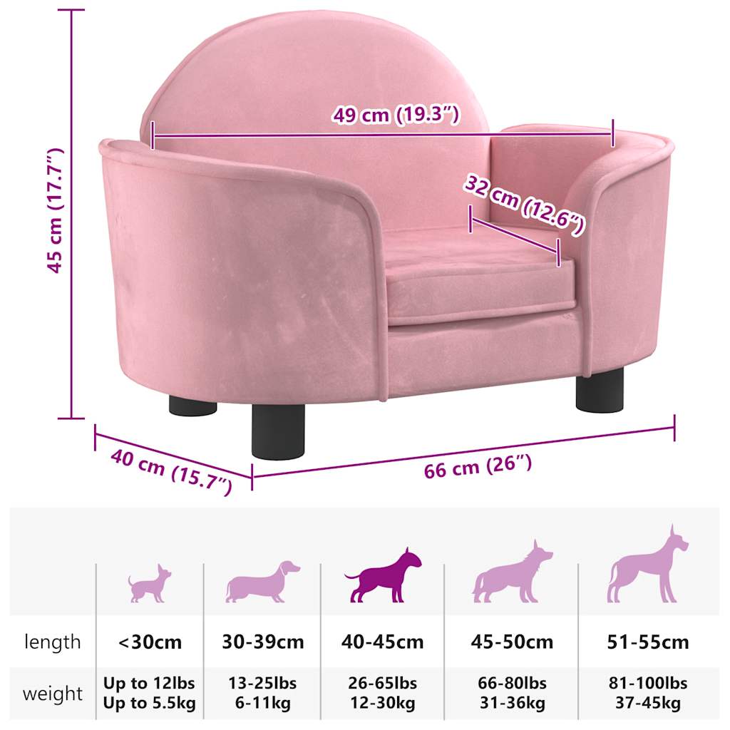 Cama para cães 66x40x45 cm veludo rosa