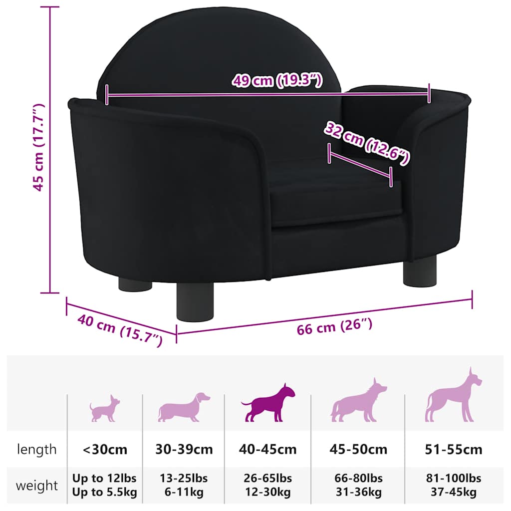 Cama para cães 66x40x45 cm veludo preto