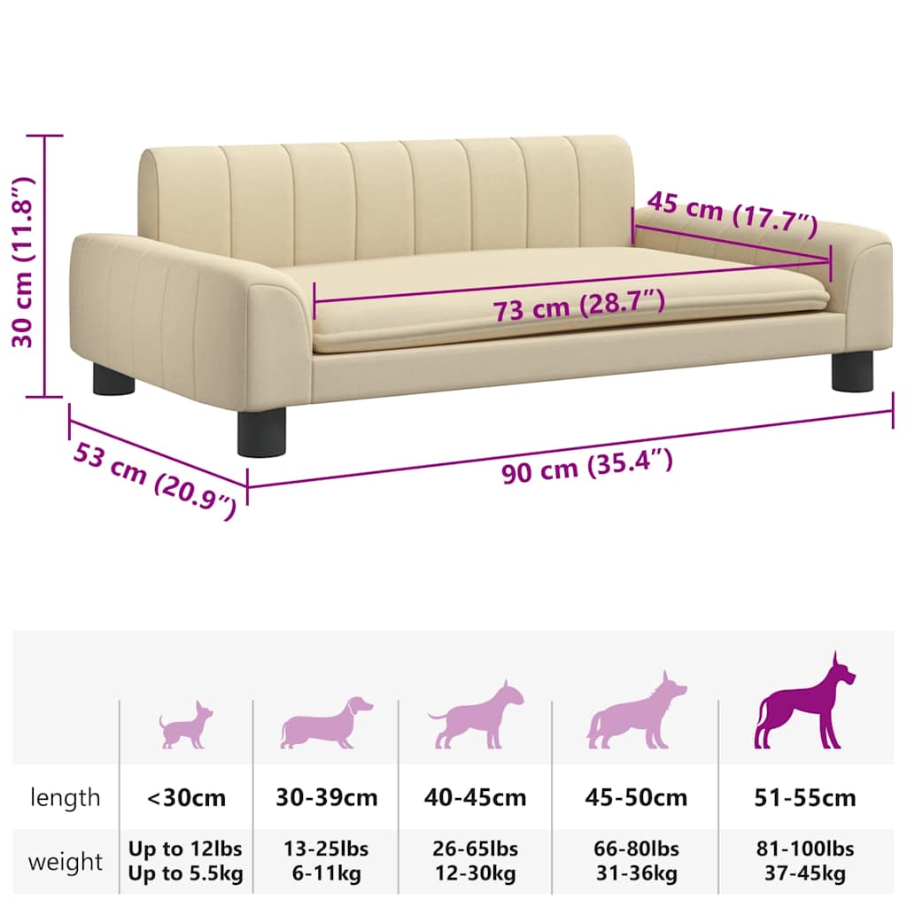 Cama para cães 90x53x30 cm tecido cor creme