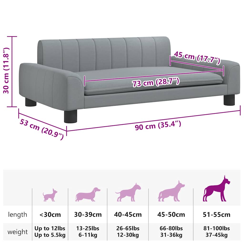 Cama para cães 90x53x30 cm tecido cinzento-claro