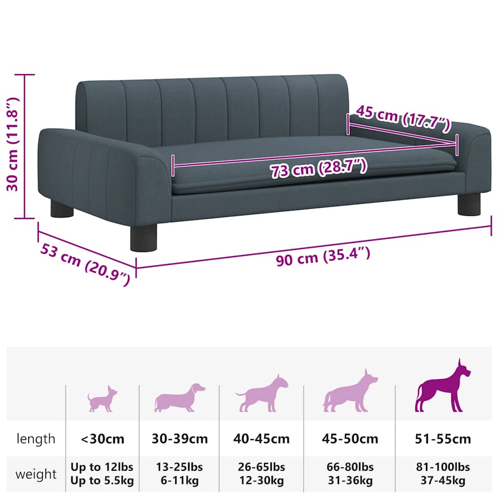 Cama para cães 90x53x30 cm tecido cinzento-escuro
