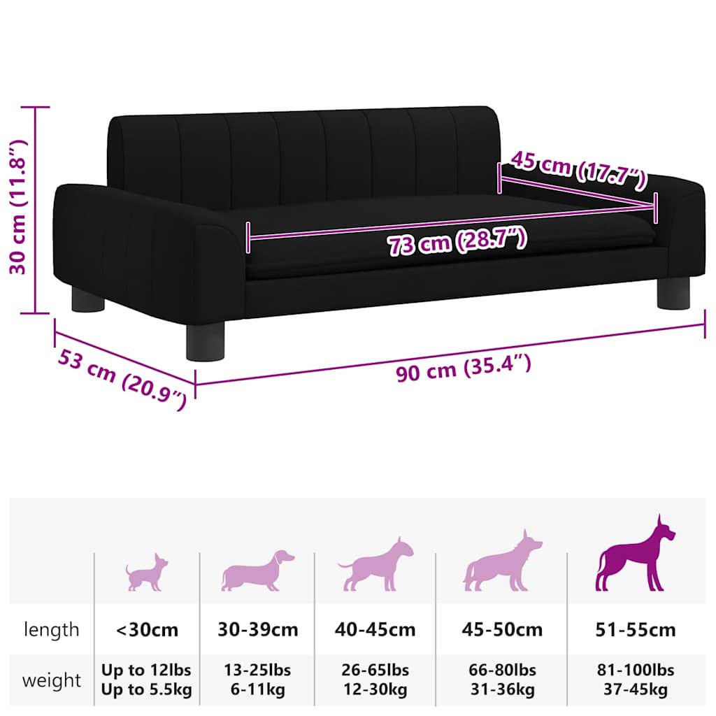 Cama para cães 90x53x30 cm tecido preto
