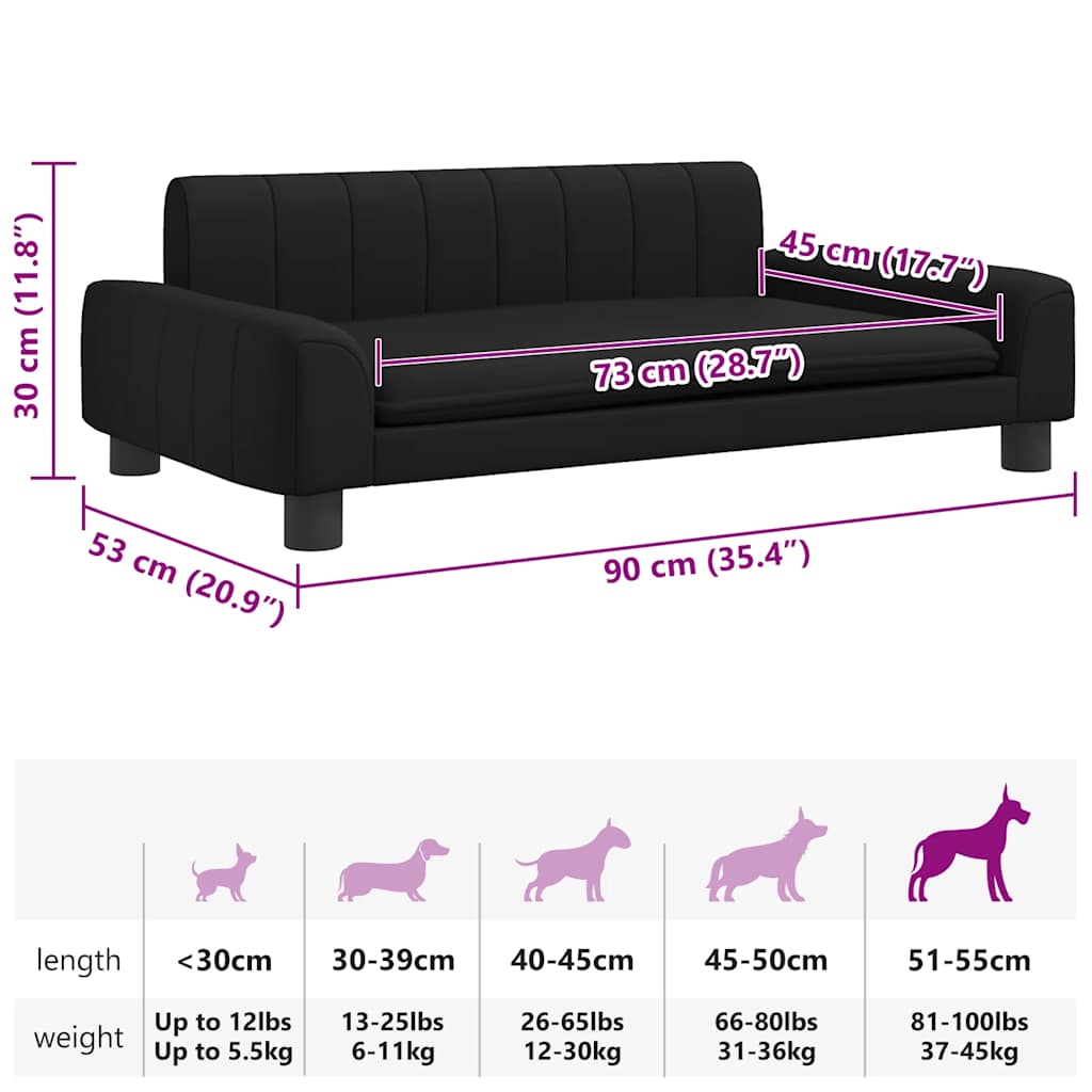 Cama para cães 90x53x30 cm couro artificial preto