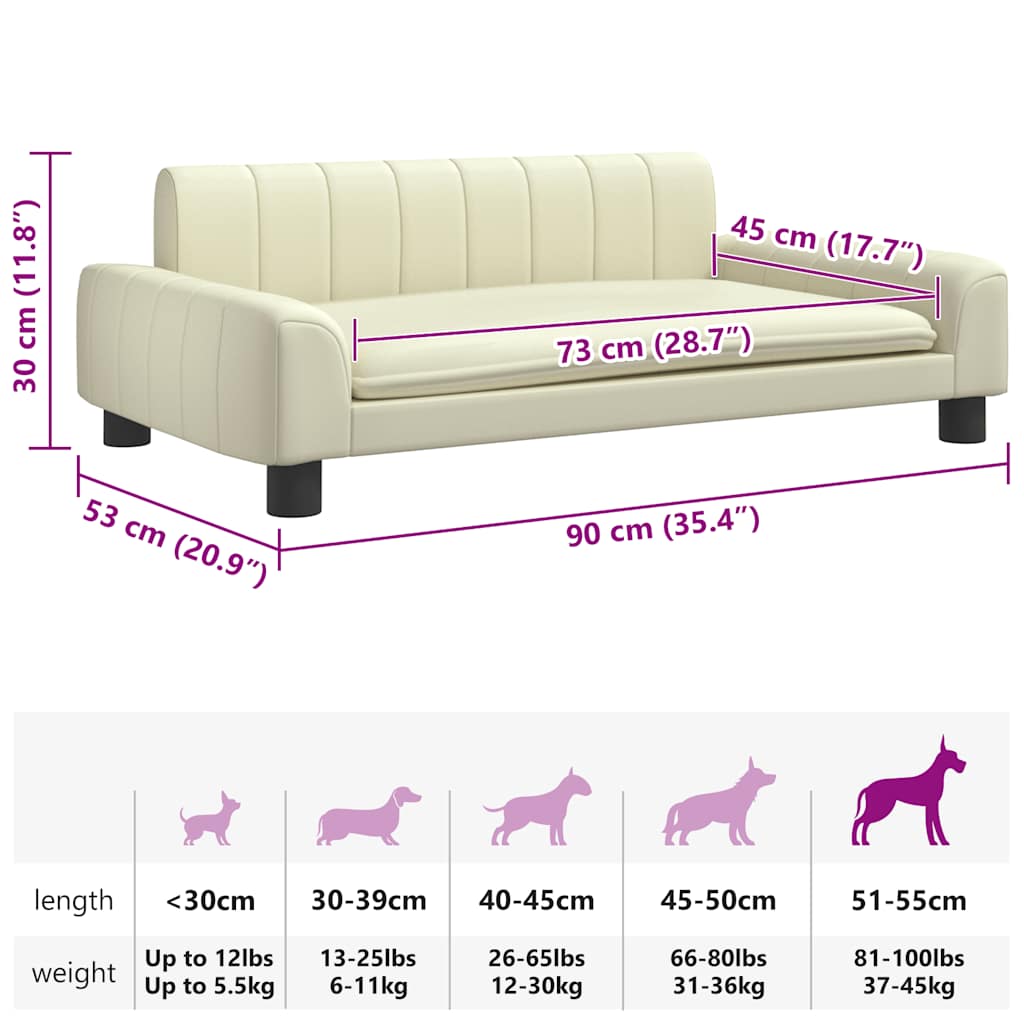 Cama para cães 90x53x30 cm couro artificial cor creme