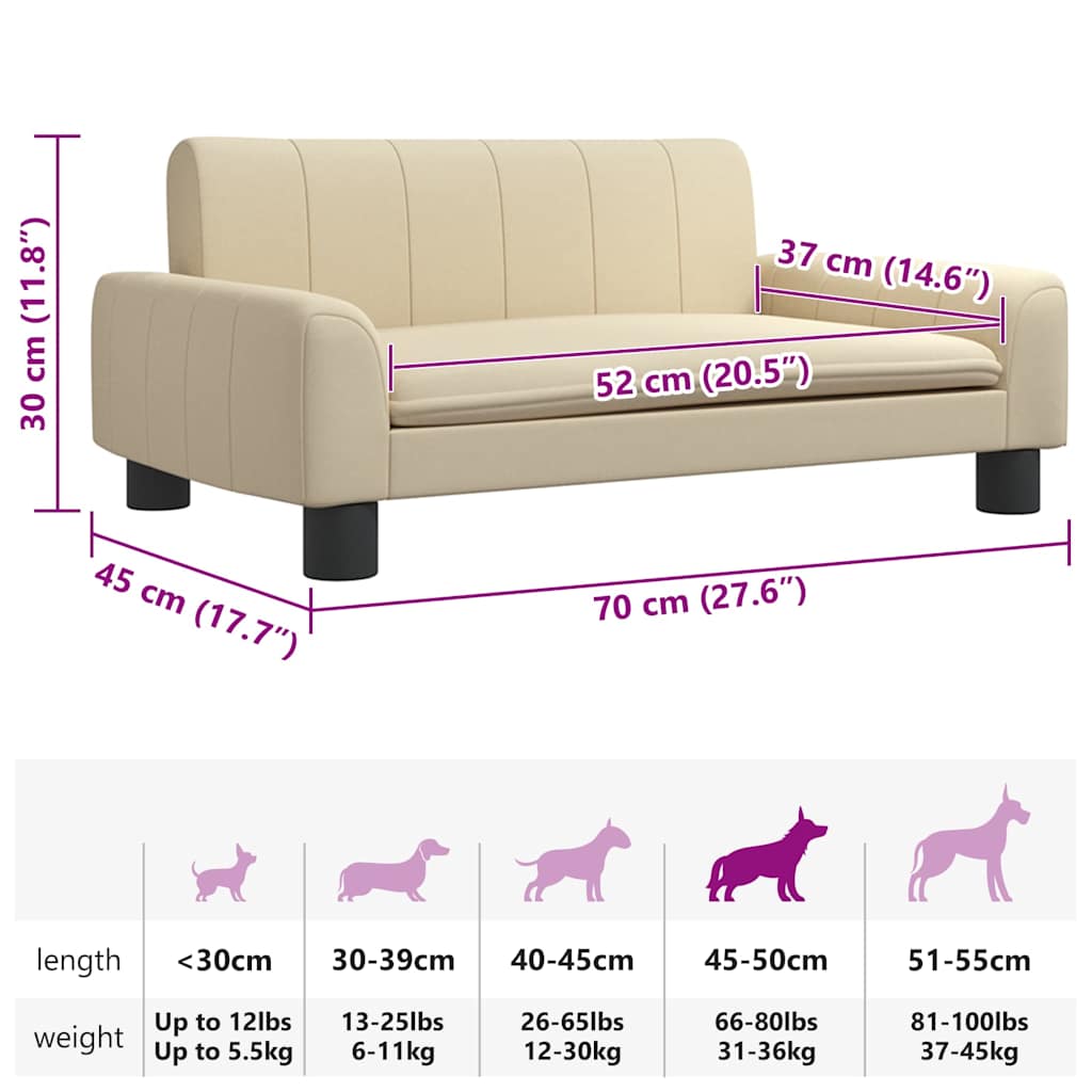 Cama para cães 70x45x30 cm tecido cor creme