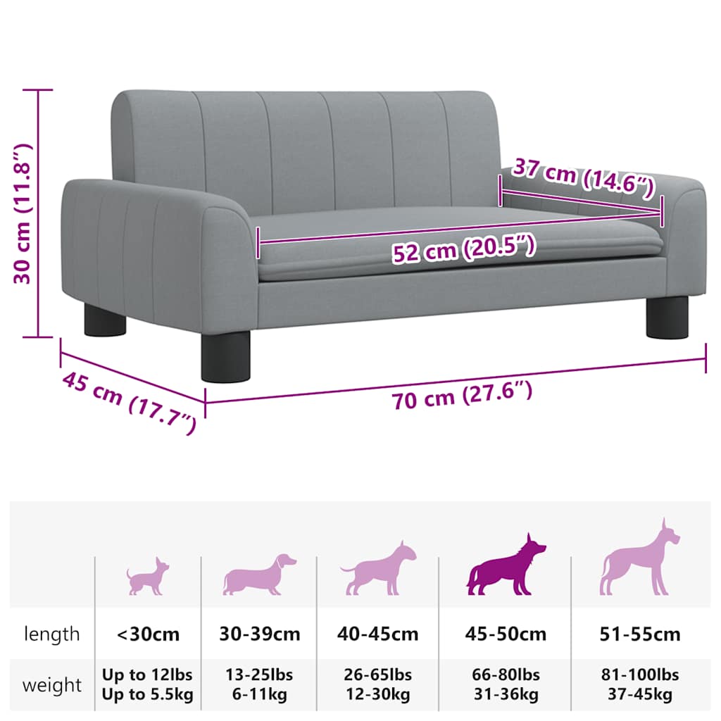 Cama para cães 70x45x30 cm tecido cinzento-claro