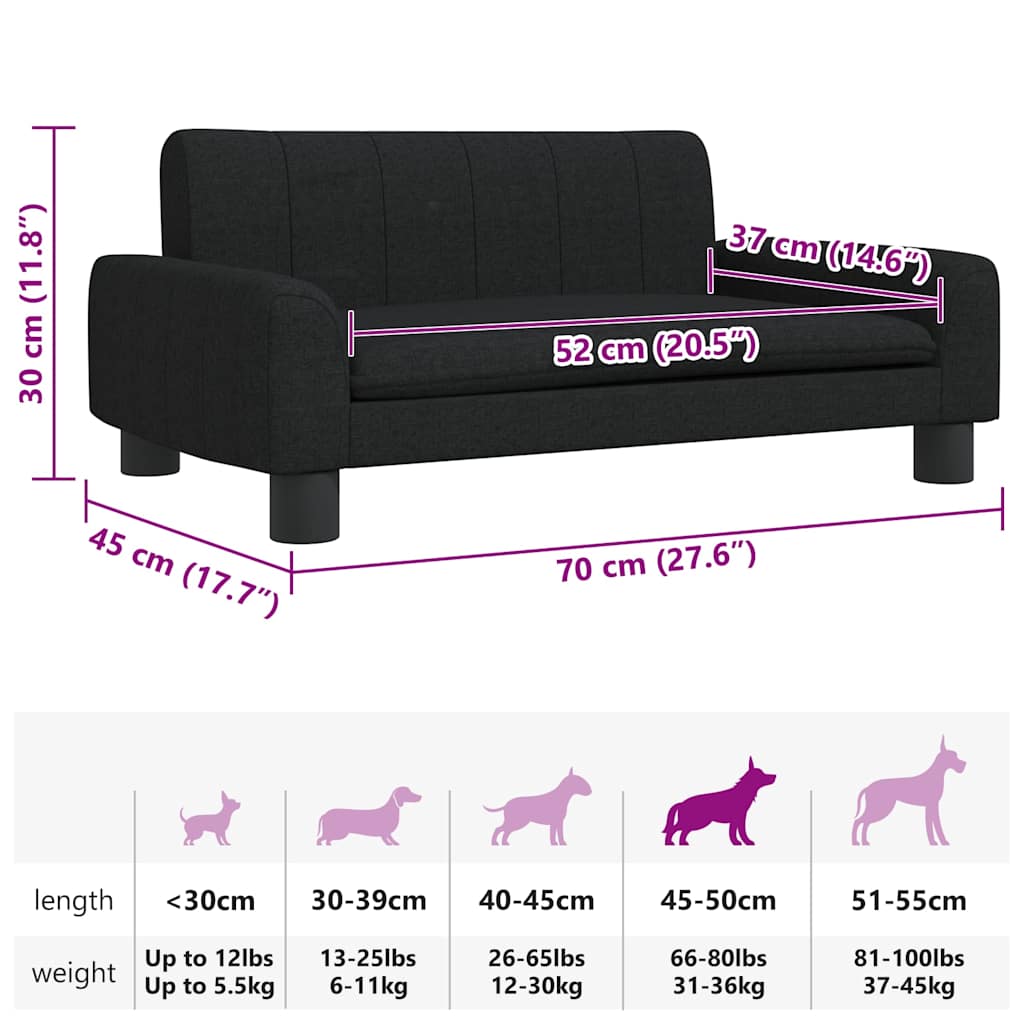 Cama para cães 70x45x30 cm tecido preto